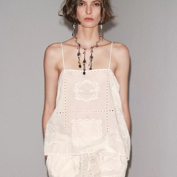 Zara Tops - Zara Zw Collection Cream Embroidered Beaded Lace Top